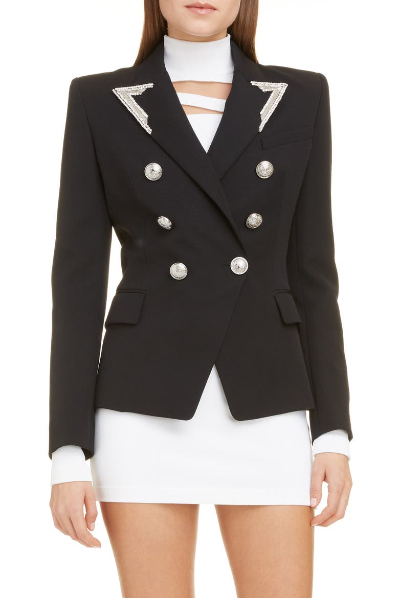 Embellished Double Breasted Wool Blazer, Main, color, 0PA NOIR