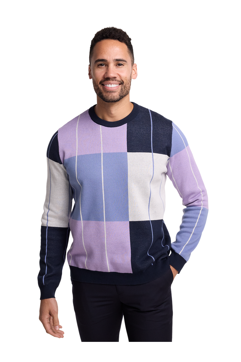 Cotton Crewneck Sweater, Alternate, color, Navy/Purple