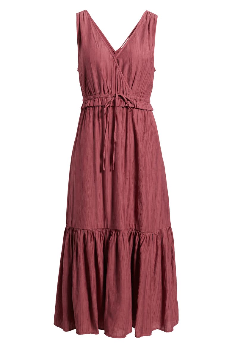 Faux Wrap Tiered Midi Dress, Alternate, color, BURGUNDY MAROON