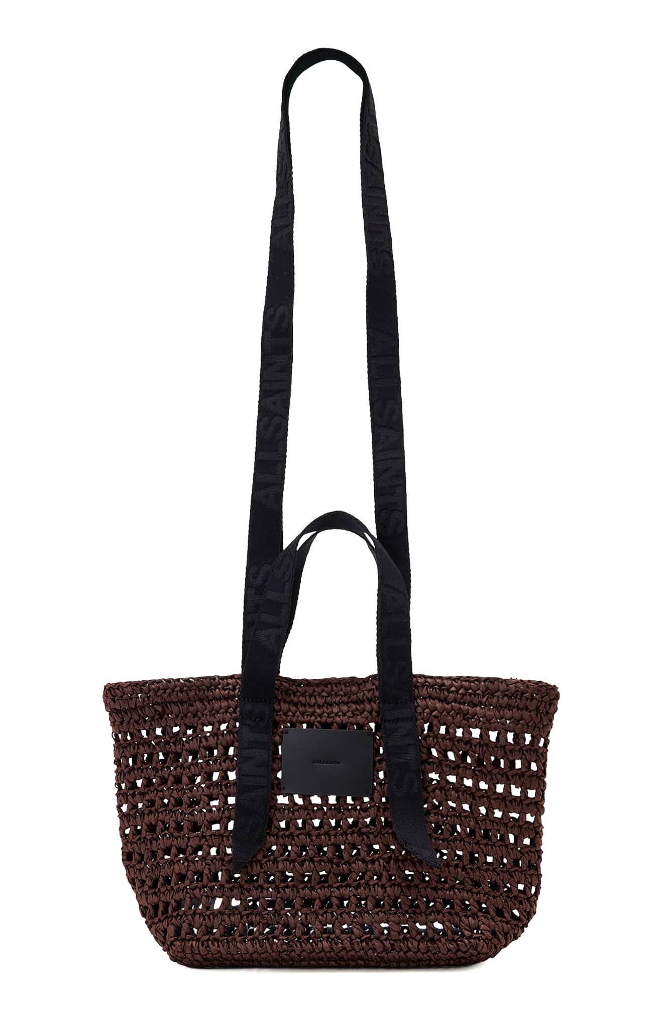 AllSaints Mini Celayne Straw Tote, Main, color, Cognac Brown