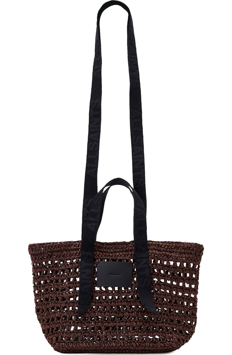 AllSaints Mini Celayne Straw Tote, Main, color, Cognac Brown
