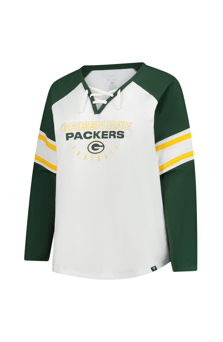 FANATICS Women's Fanatics White Green Bay Packers Plus Size Redzone Lace Up Long Sleeve T-Shirt, Alternate, color, White