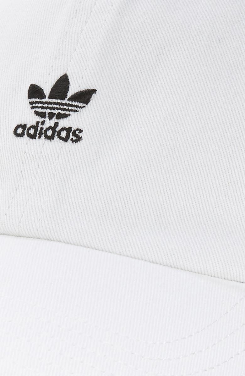 adidas Originals Mini Trefoil Relaxed Strap Back Hat, Alternate, color, White/ Black