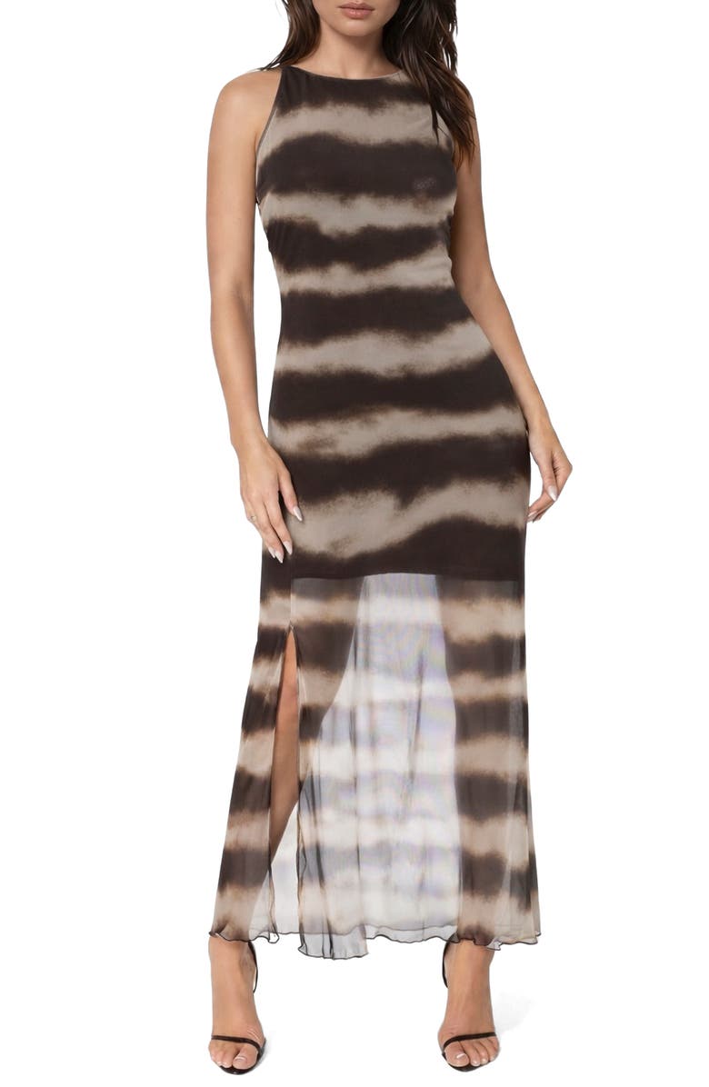 bebe Power Mesh Side Ruched Maxi Dress, Main, color, 