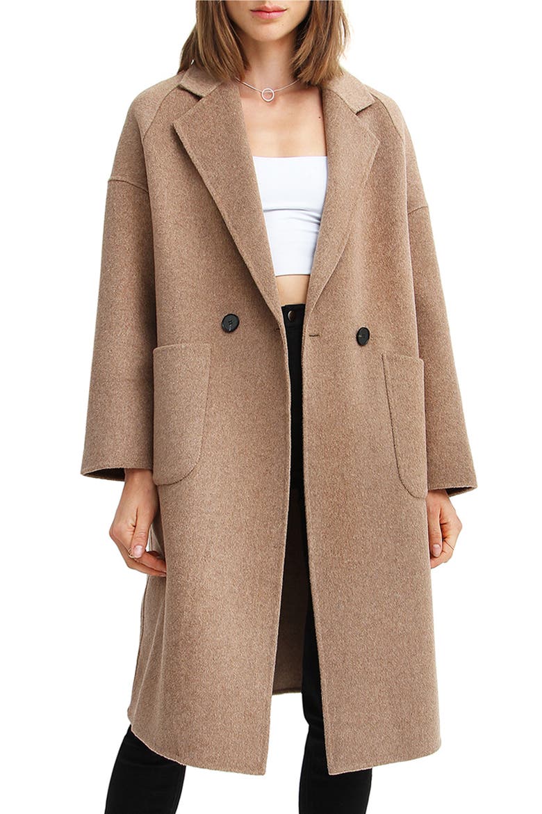 BELLE AND BLOOM Publisher Double-Breasted Wool Blend Coat, Main, color, OAT