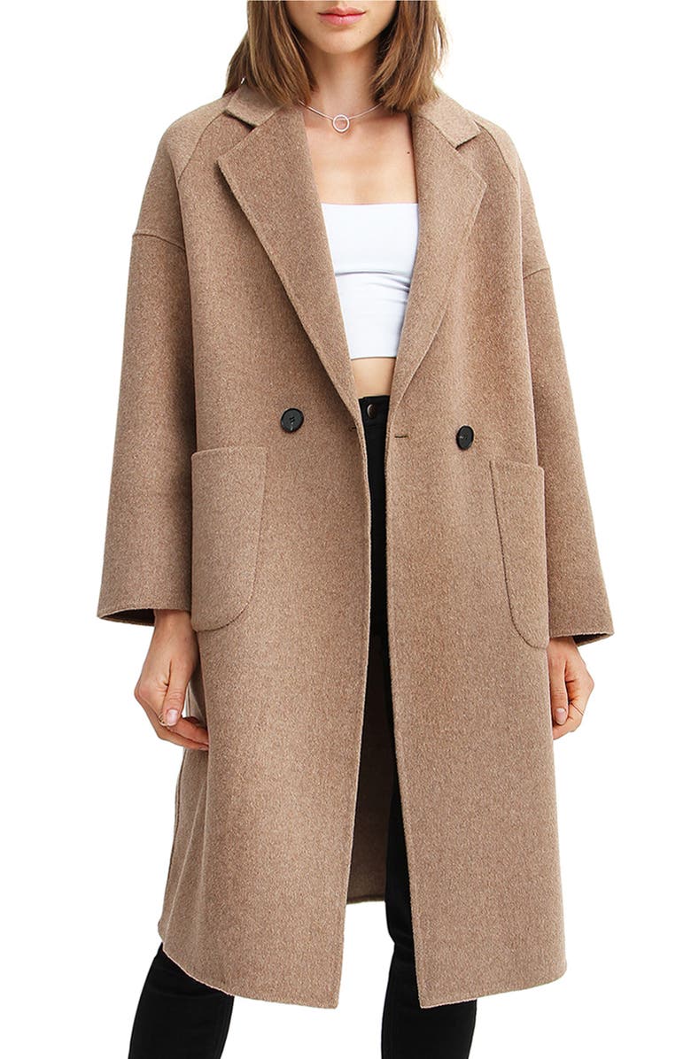 Belle & Bloom BELLE AND BLOOM Publisher Double-Breasted Wool Blend Coat, Main, color, Oat