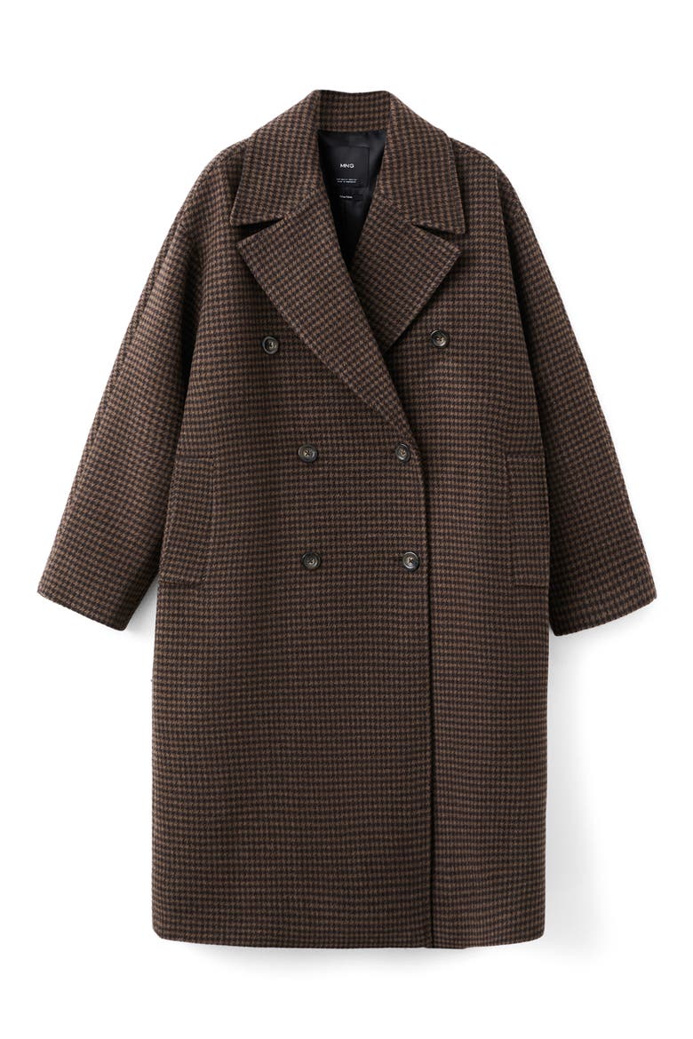 Micro Houndstooth Wool Blend Double Breasted Coat, Main, color, BROWN