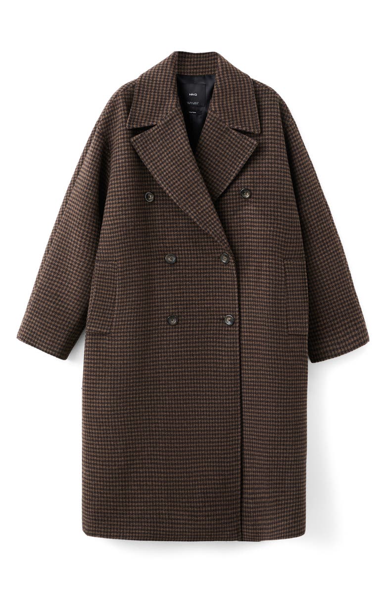 MANGO Micro Houndstooth Wool Blend Double Breasted Coat, Main, color, Brown
