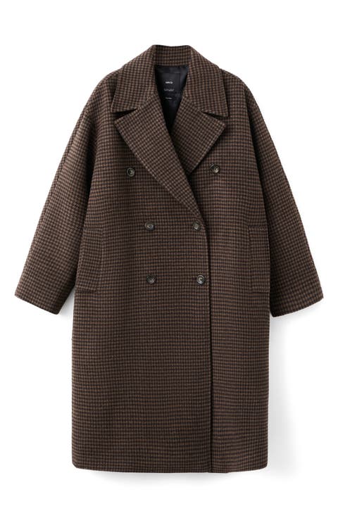 Micro Houndstooth Wool Blend Double Breasted Coat