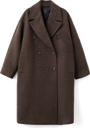 MANGO Micro Houndstooth Wool Blend Double Breasted Coat
