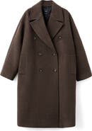 MANGO Micro Houndstooth Wool Blend Double Breasted Coat