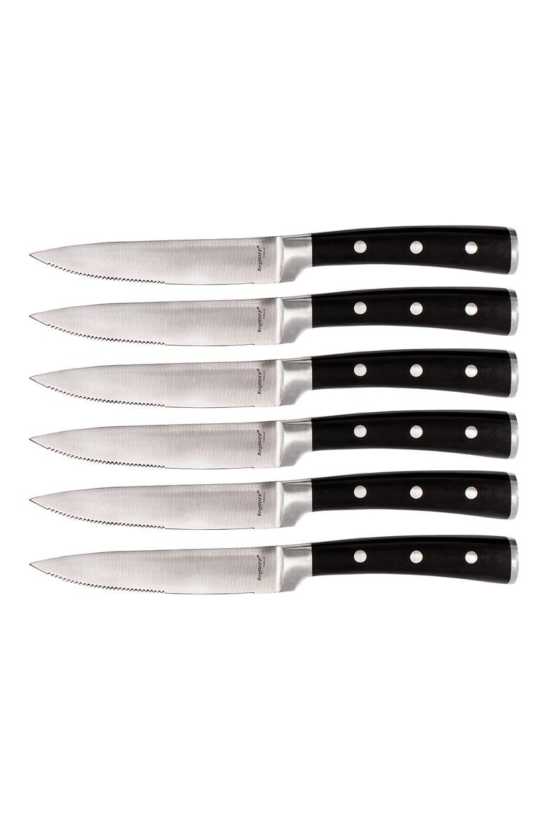 Stainless Steel Steak Knife - Set of 6, Main, color, BLACK