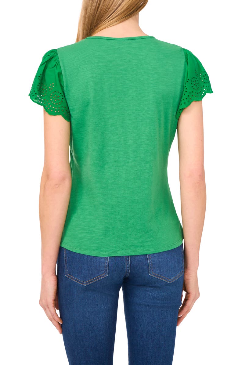 CeCe Eyelet Flutter Sleeve T-Shirt, Alternate, color, Medium Green