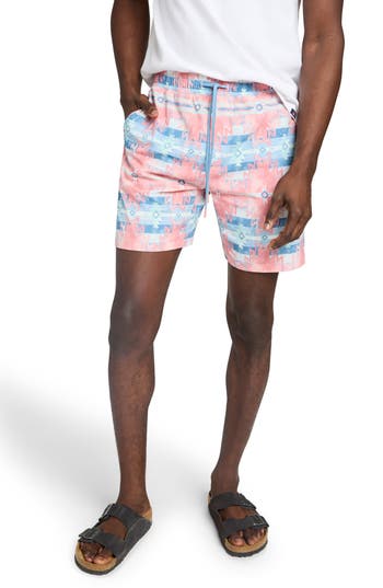 Faherty Shorelite Printed Drawstring 7 Swim Trunks In Water Color Star Nation
