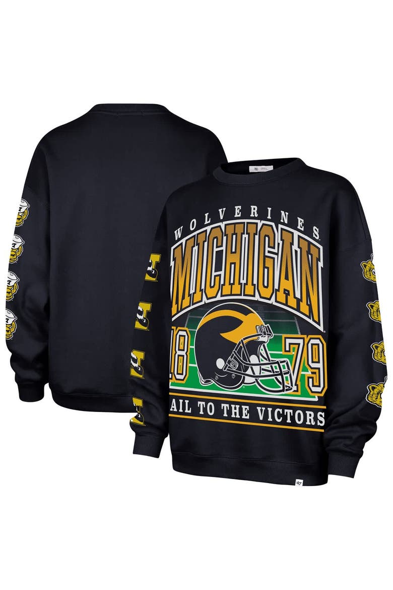 Women's '47 Navy Michigan Wolverines Go Big Oversized Pullover Sweatshirt, Alternate, color, Navy