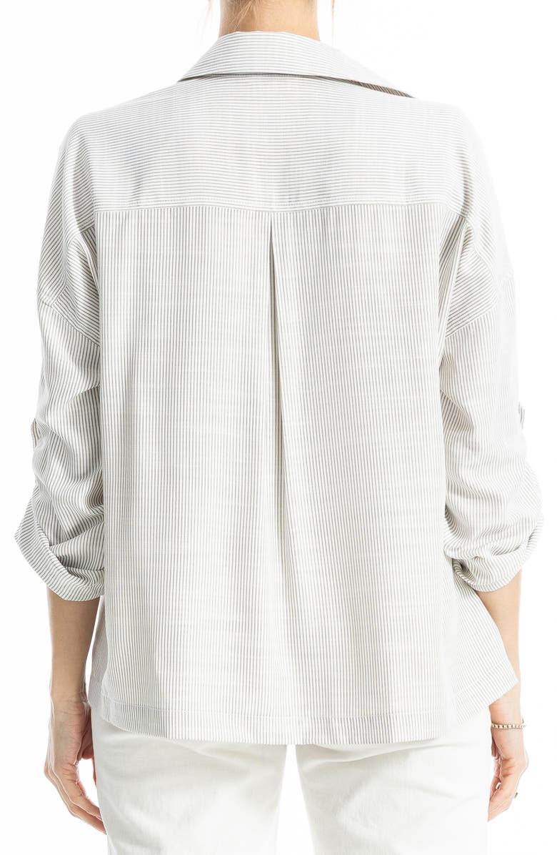 MAX STUDIO Stripe Collared Top, Alternate, color, Off White/ Taupe Mini
