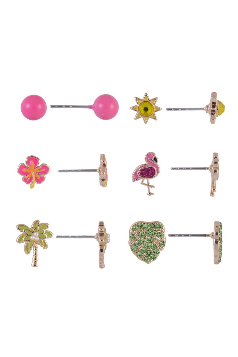 6 Pack Island Theme Stud Earring Set, Alternate, color, Multicolored