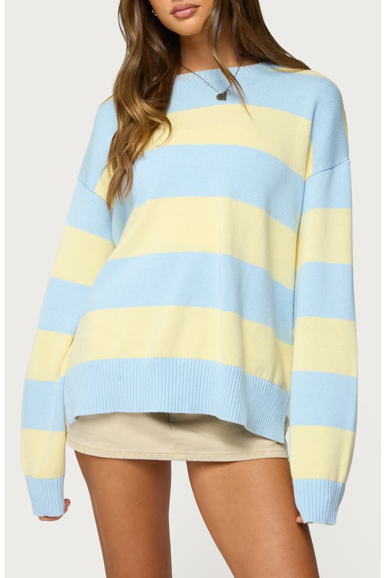 Riley Stripe Oversize Cotton Sweater, Main, color, LIGHT-BLUE-AND-YELLOW