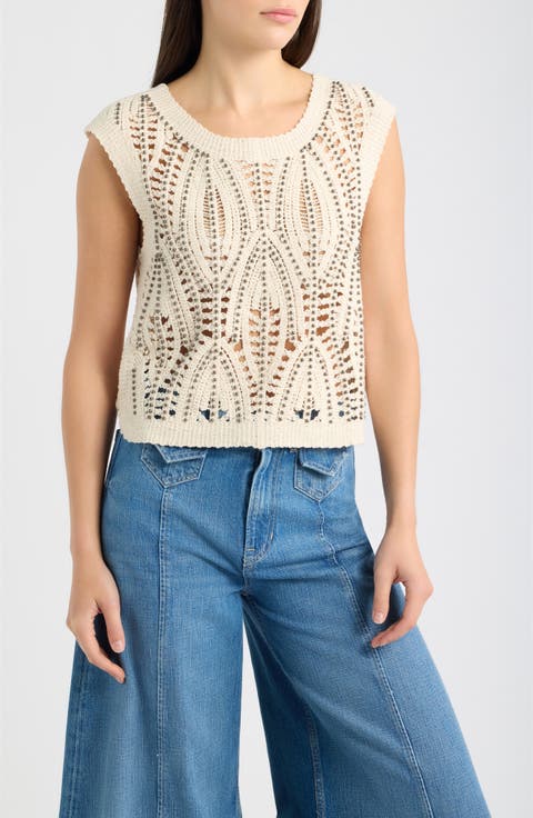 Irene Studded Pointelle Cotton Crop Top