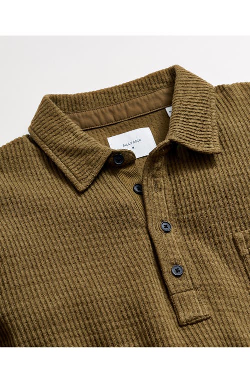 Billy Reid Drop Stitch Long Sleeve Polo In Olive