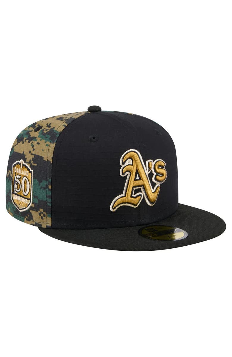 New Era Men's New Era Black Oakland Athletics Digi Camo 59FIFTY Fitted Hat, Alternate, color, Black