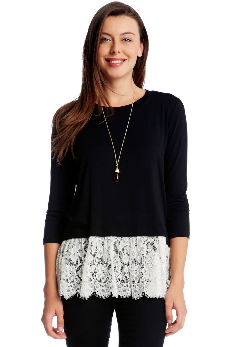 Lace Peplum Hem Top, Main, color, BLACK