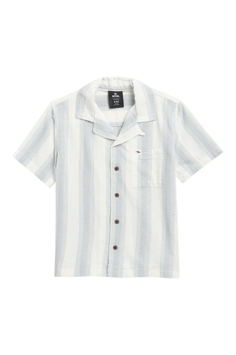 Kids' Classic Surf Weaver Cotton Button-Up Camp Shirt, Main, color, BONE