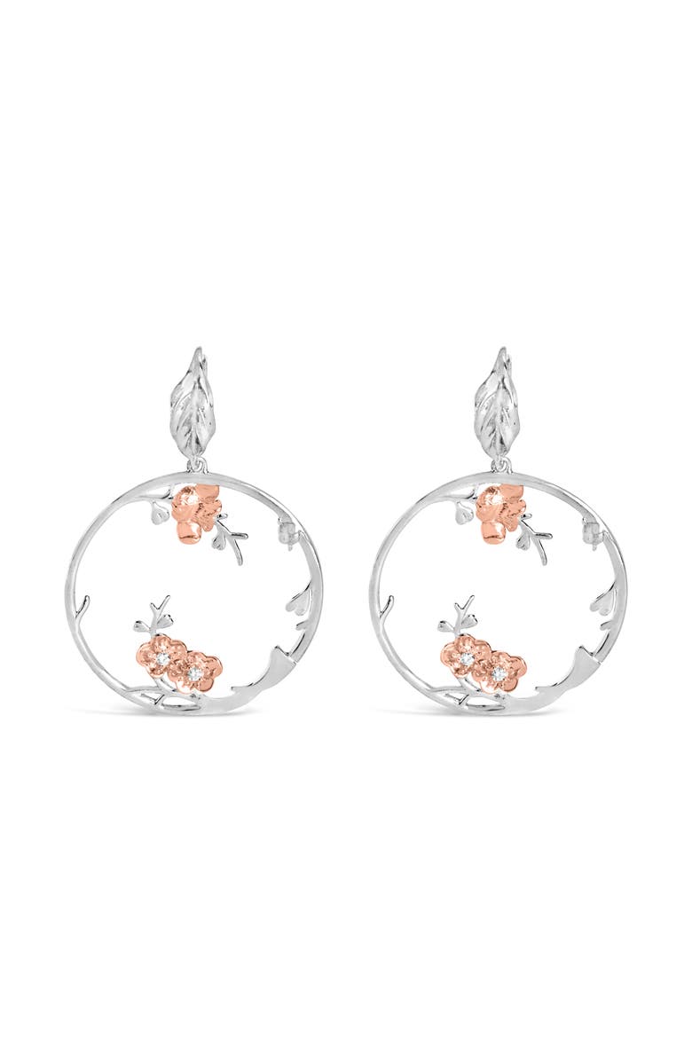 Haus of Brilliance Rose Gold Plated Silver 1/10 Ct Diamond Floral Hoop Earrings, Main, color, White