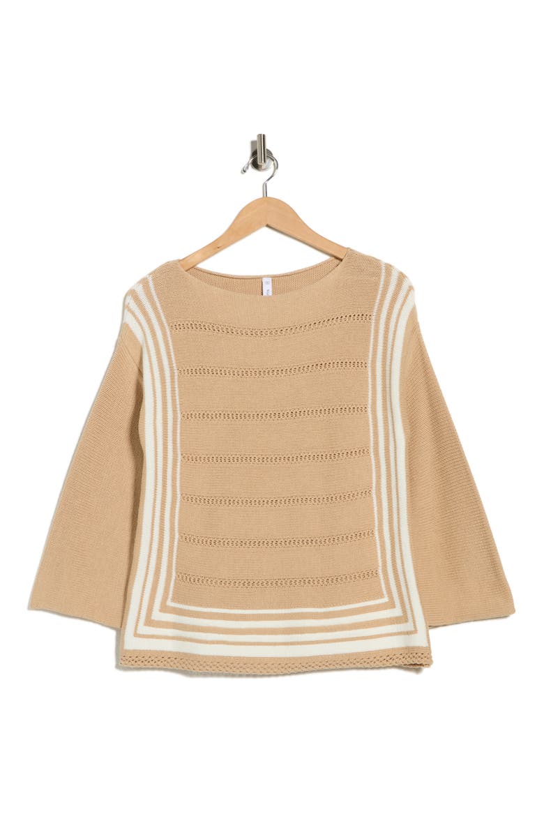 Border Stripe Sweater, Alternate, color, TAUPE/ CREAM