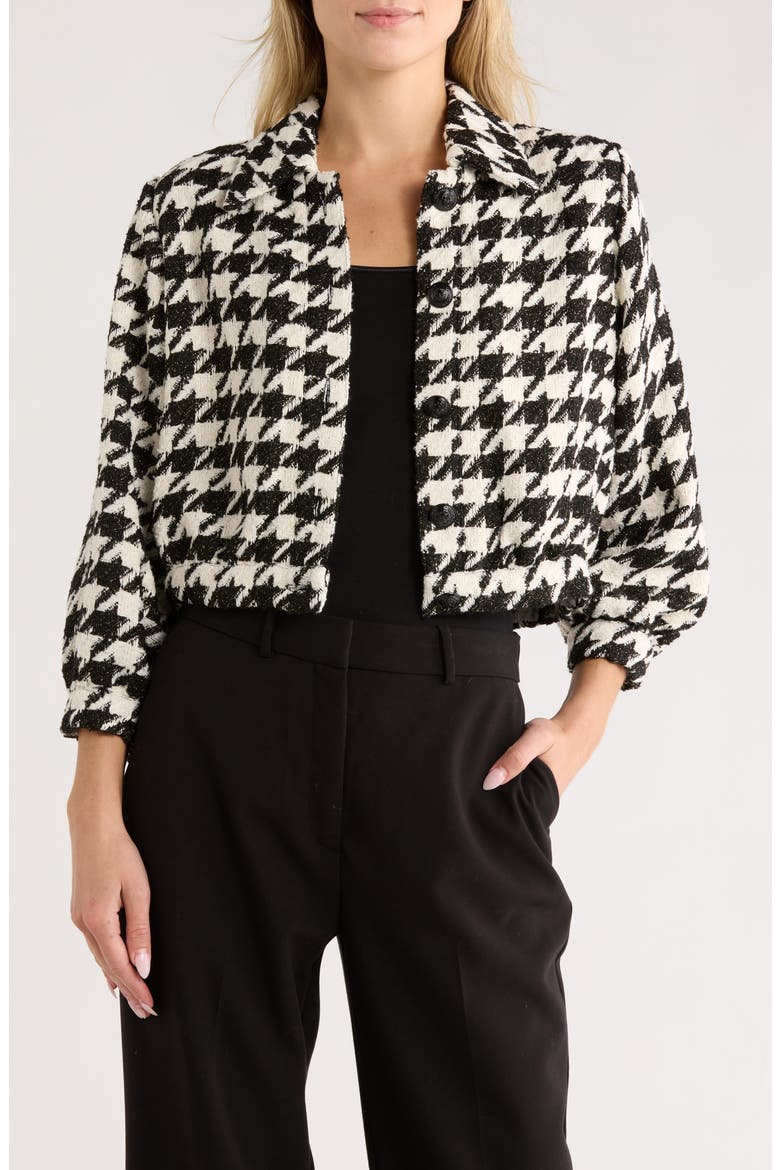 Bridges Houndstooth Crop Jacket, Main, color, ECRU/ BLACK/ GOLD HOUNDSTOOTH