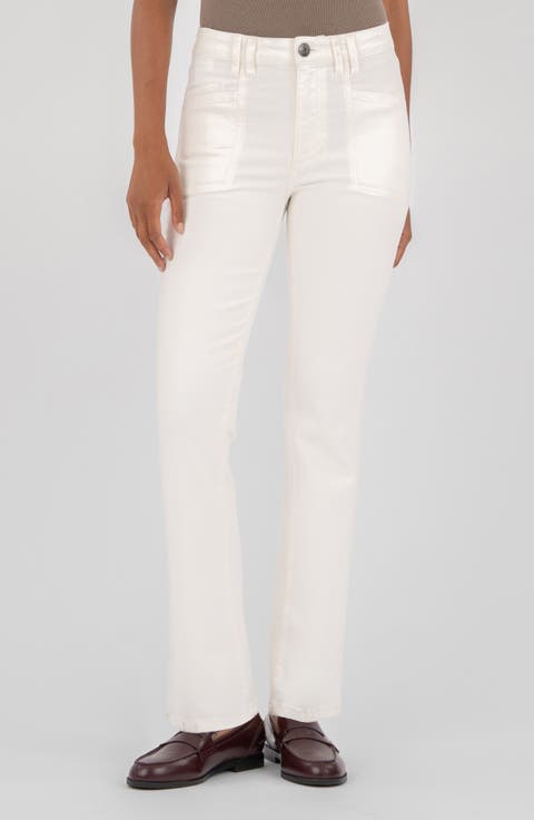 Kelsey Inset Pocket Ankle Flare Jeans (Cream)