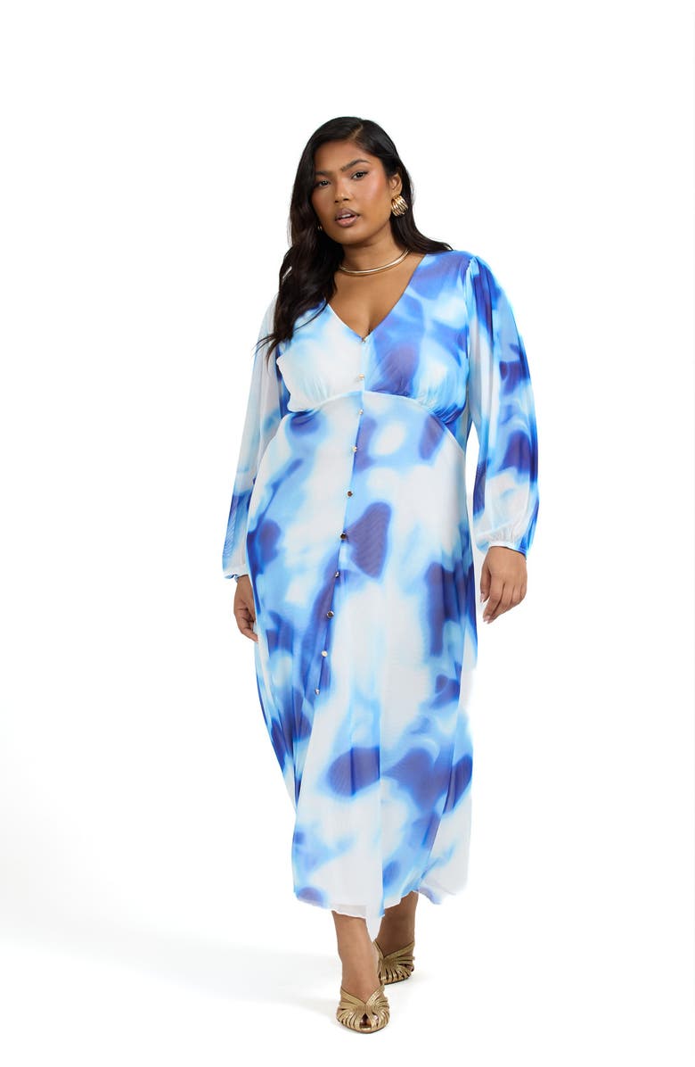 FASHION-SZN CURVE Vibrant Tie Dye Midi Dress, Main, color, Blue