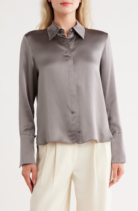 Object of Affection Silk Button-Up Shirt
