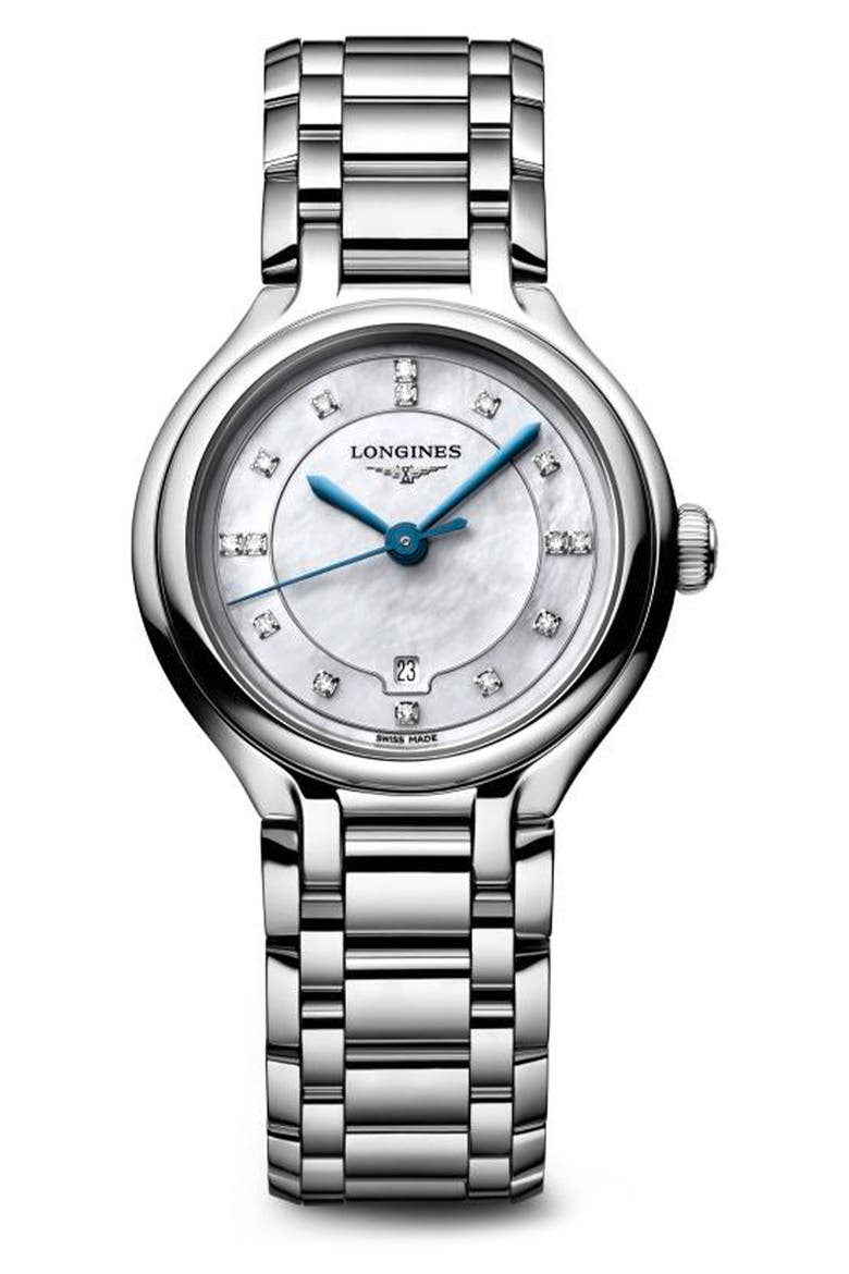 PrimaLuna Mother-of-Pearl & Diamond Bracelet Watch, 30mm, Main, color, WHITE MOTHER OF PEARL