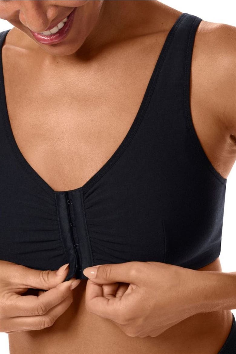Fleur Wire-Free Front Closure Bra, Alternate, color, black
