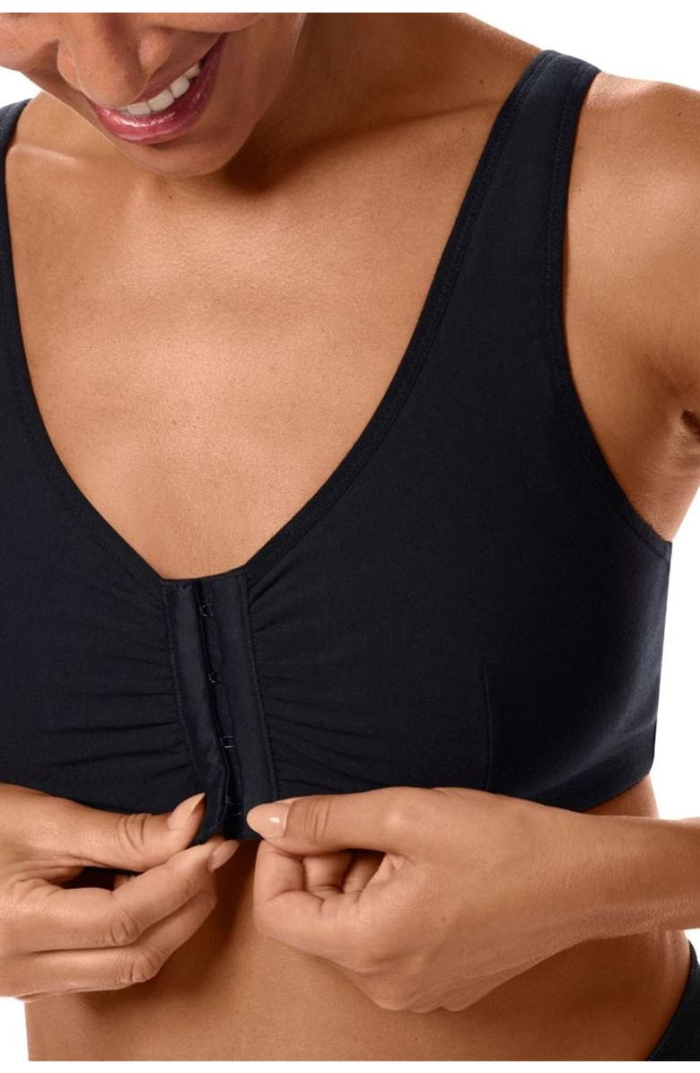 Amoena Fleur Wire-Free Front Closure Bra, Alternate, color, Black
