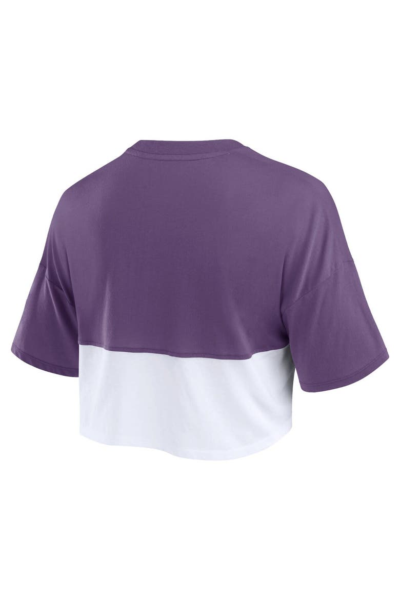 Women's Fanatics Branded Purple/White Minnesota Vikings Boxy Color Split Cropped T-Shirt, Alternate, color, Purple