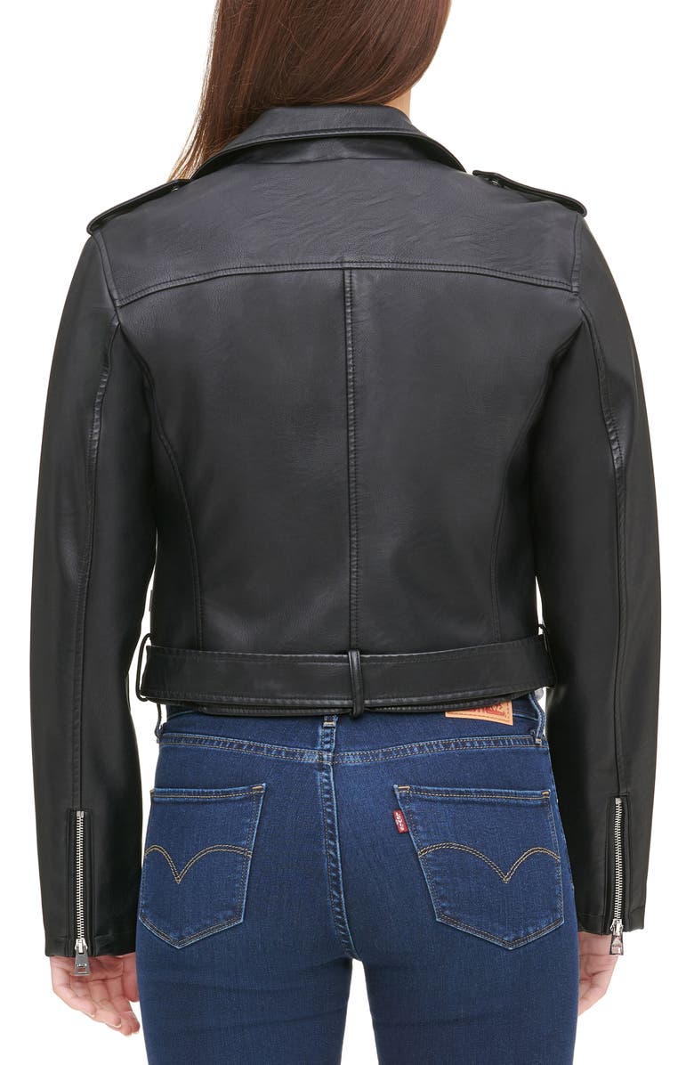 Faux Leather Fashion Belted Moto Jacket