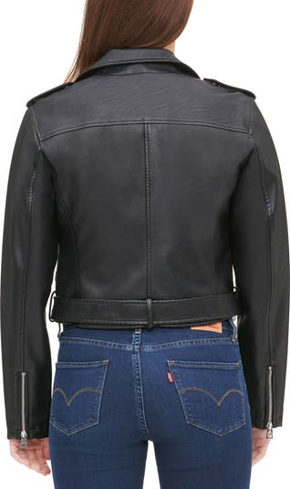 Faux Leather Fashion Belted Moto Jacket