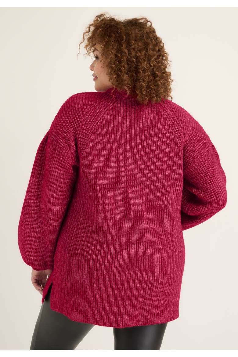 Puff Sleeve Mockneck Sweater, Alternate, color, CHERRY
