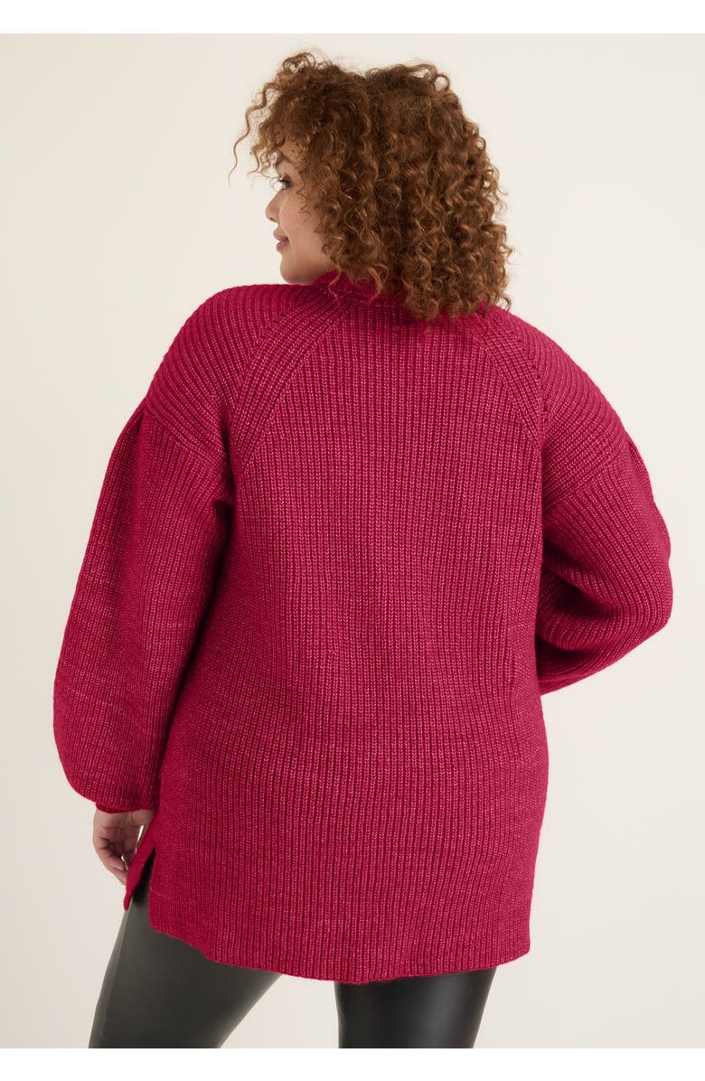 June + Vie Puff-Sleeve Mockneck Sweater, Alternate, color, Cherry