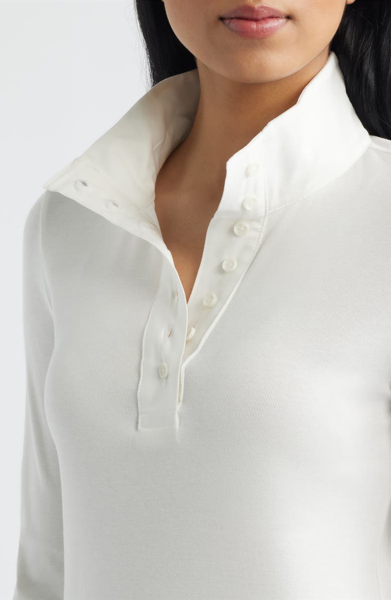 Mavi Jeans Half Button Turtleneck Cotton Top, Alternate, color, Antique White