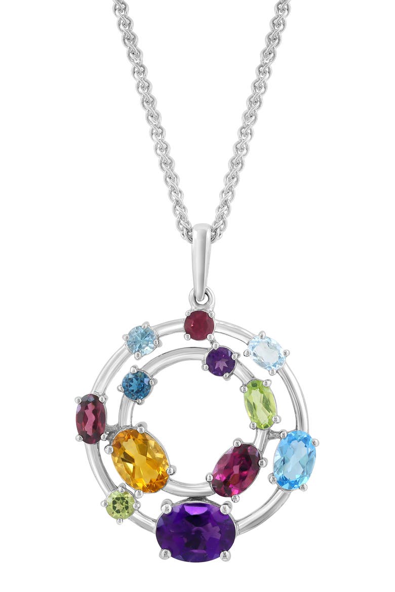 Semiprecious Stone Circle Pendant Necklace, Main, color, MULTI