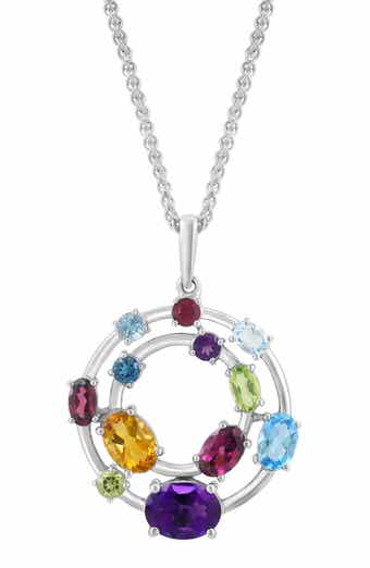 Semiprecious Stone Circle Pendant Necklace