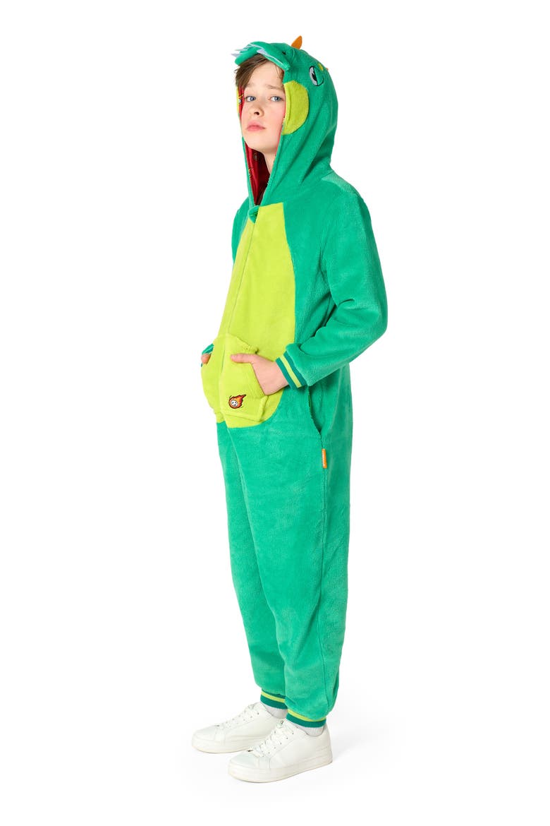 Kids' Dinosaur One Piece Hooded Jumpsuit, Alternate, color, GREEN
