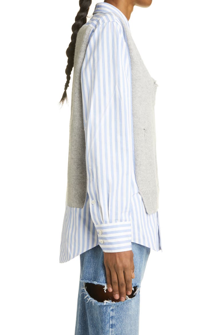 Hybrid Wool Sweater Vest & Cotton Poplin Button-Up Shirt, Alternate, color, STRIPE WHITE AND SKY