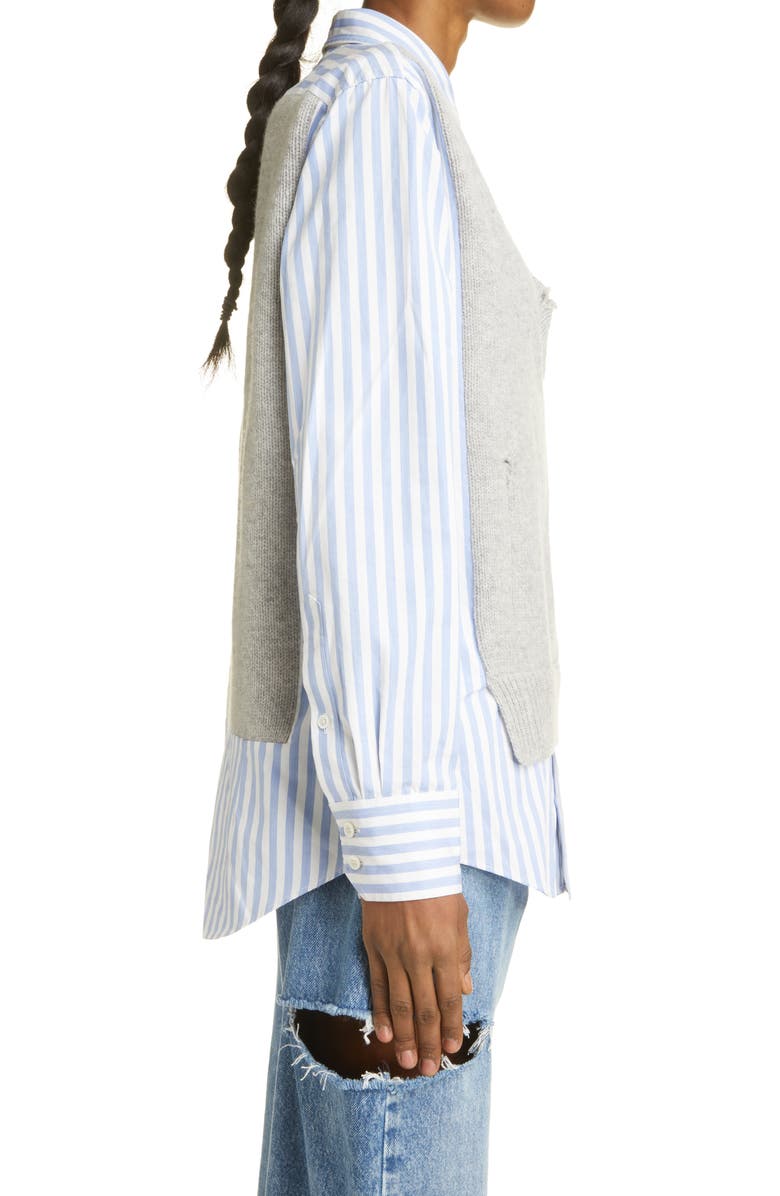 Maison Margiela Hybrid Wool Sweater Vest & Cotton Poplin Button-Up Shirt, Alternate, color, 