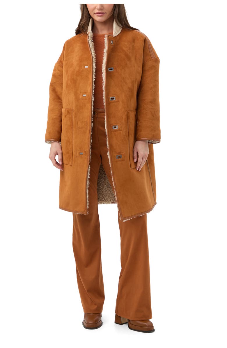 Trina Turk Spartan Reversible Faux Shearling and Faux Suede Coat, Alternate, color, Amber/Poplar