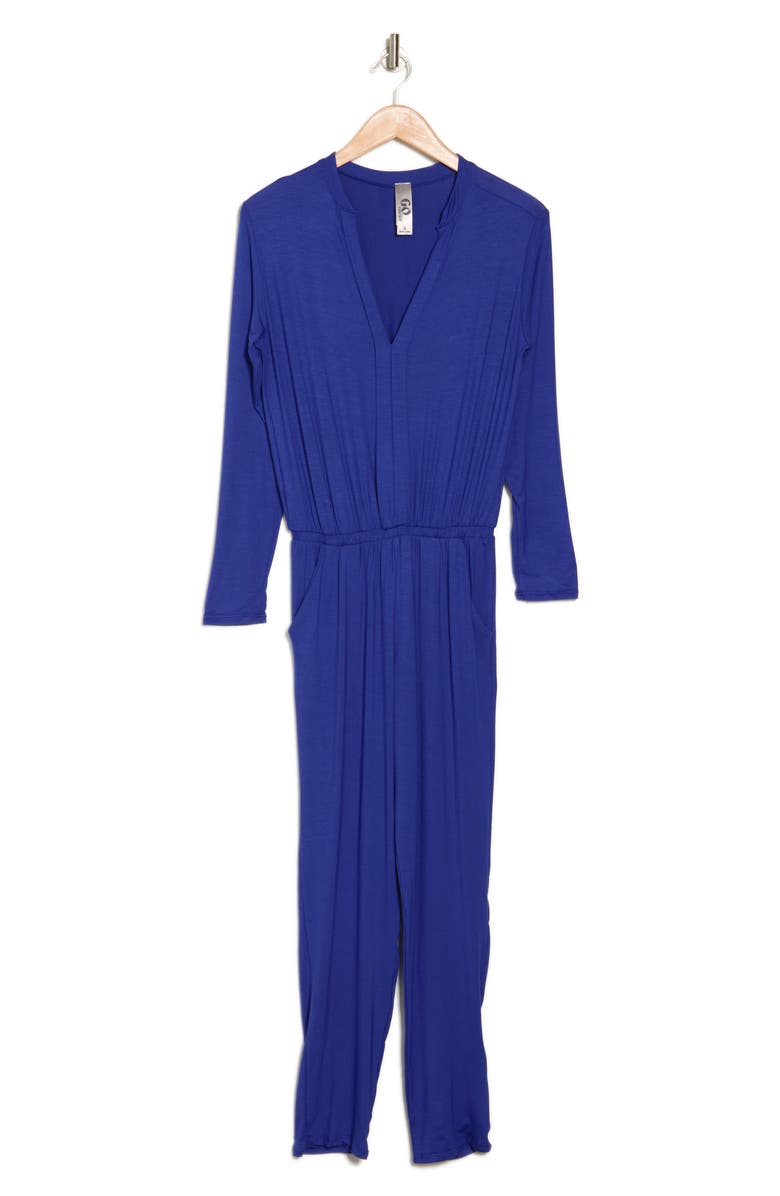 GO COUTURE Split Neck Straight Leg Jumpsuit, Alternate, color, Royal Blue