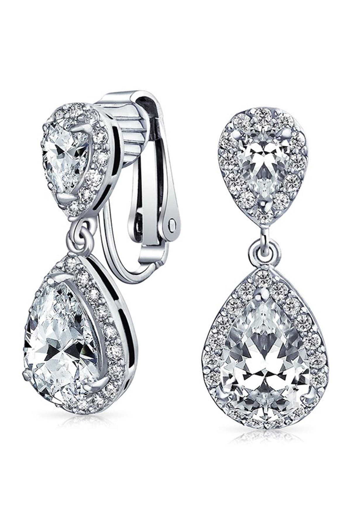 BLING JEWELRY Cubic Zirconia Halo Teardrop Clip-On Earrings (Women ...